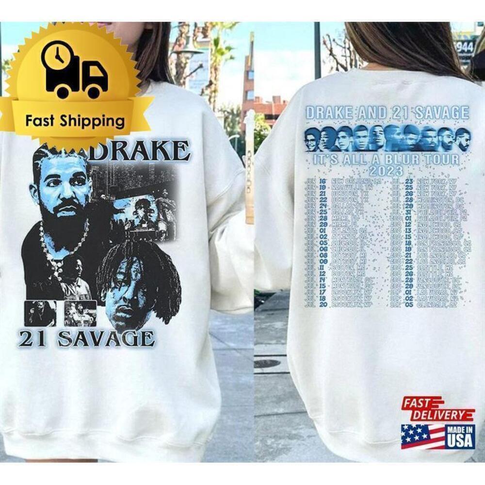Retro Drake 21 Savage Its All A Blur 2 Sided Tour Sweatshirt